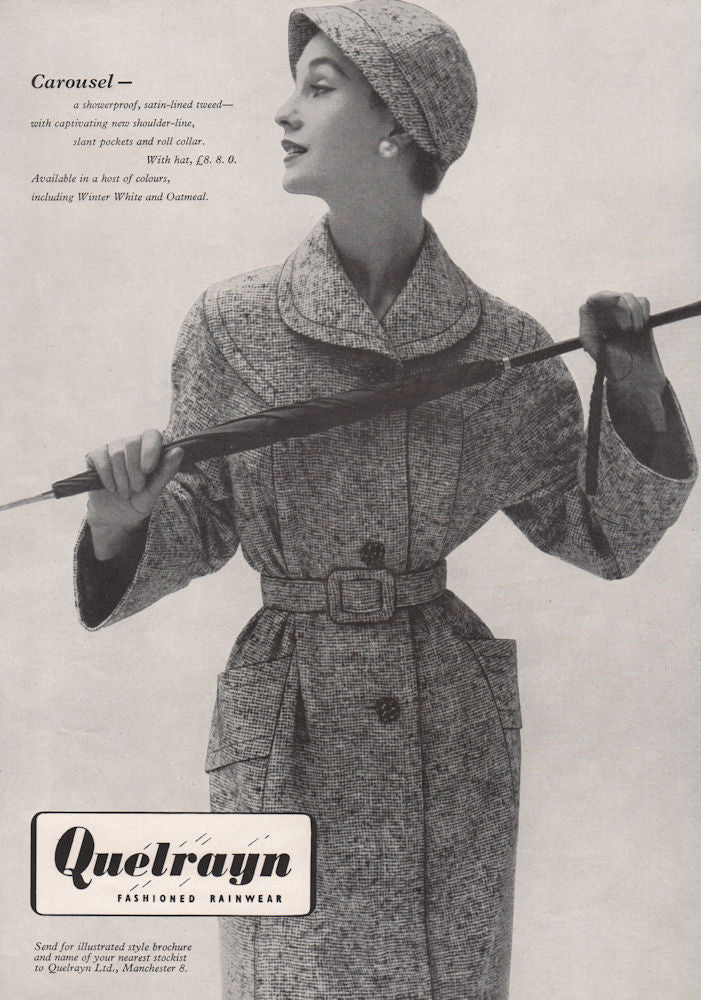 Quelrayn Fashioned Rainwear. Advert. BRITISH VOGUE 1955 old vintage print